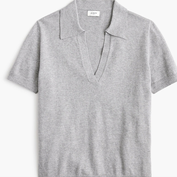 J. Crew Outlet Sz M Gray Short-sleeve cotton-cashmere-blend sweater-polo - Picture 4 of 10